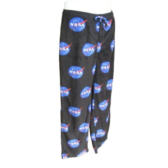 BUZZ ALDRIN NASA Logo Lounge Pants, XXL, Black Fleece, Elastic Waist/Drawstring - Picture 3 of 7